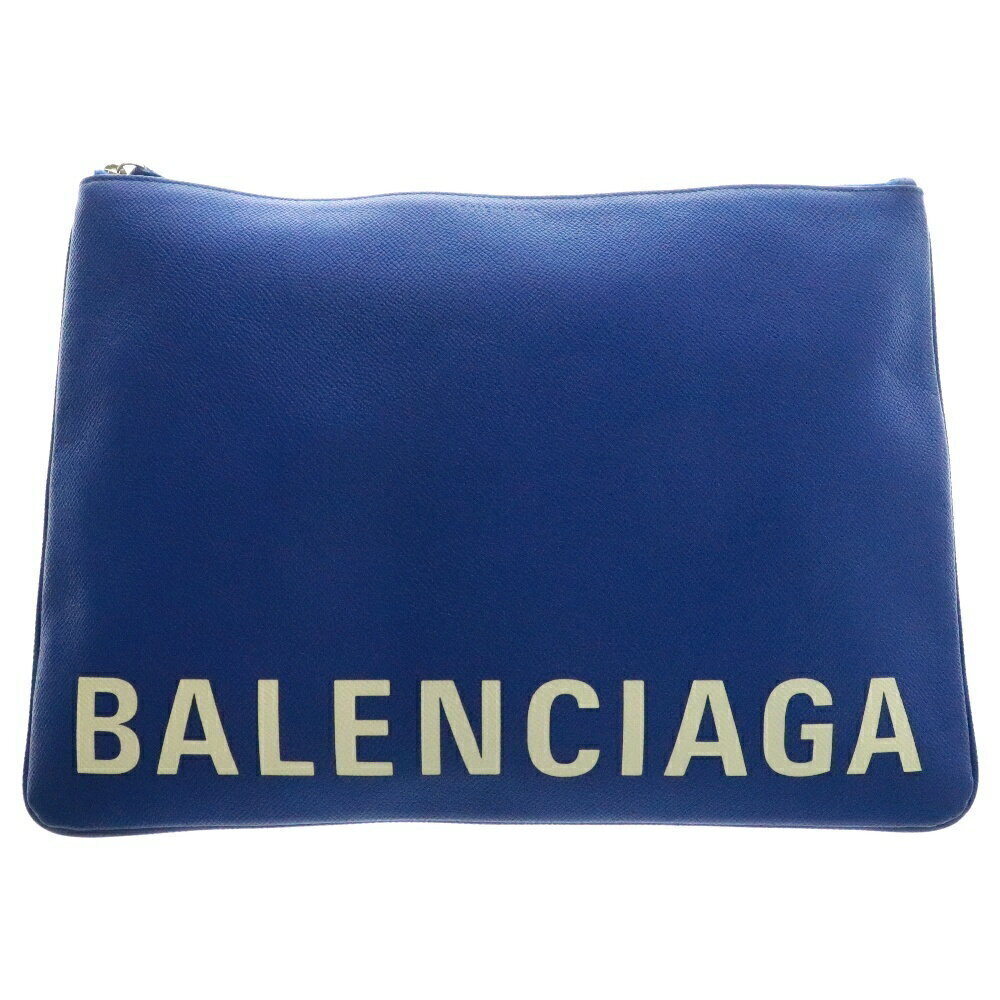 BALENCIAGA LOGO CLUTCH BAG Leather Blue